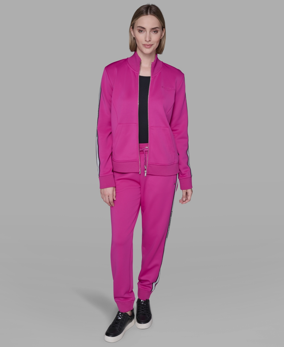 Karl Lagerfeld Womens Logo Tape Jogger Zip Up Jacket In Purple