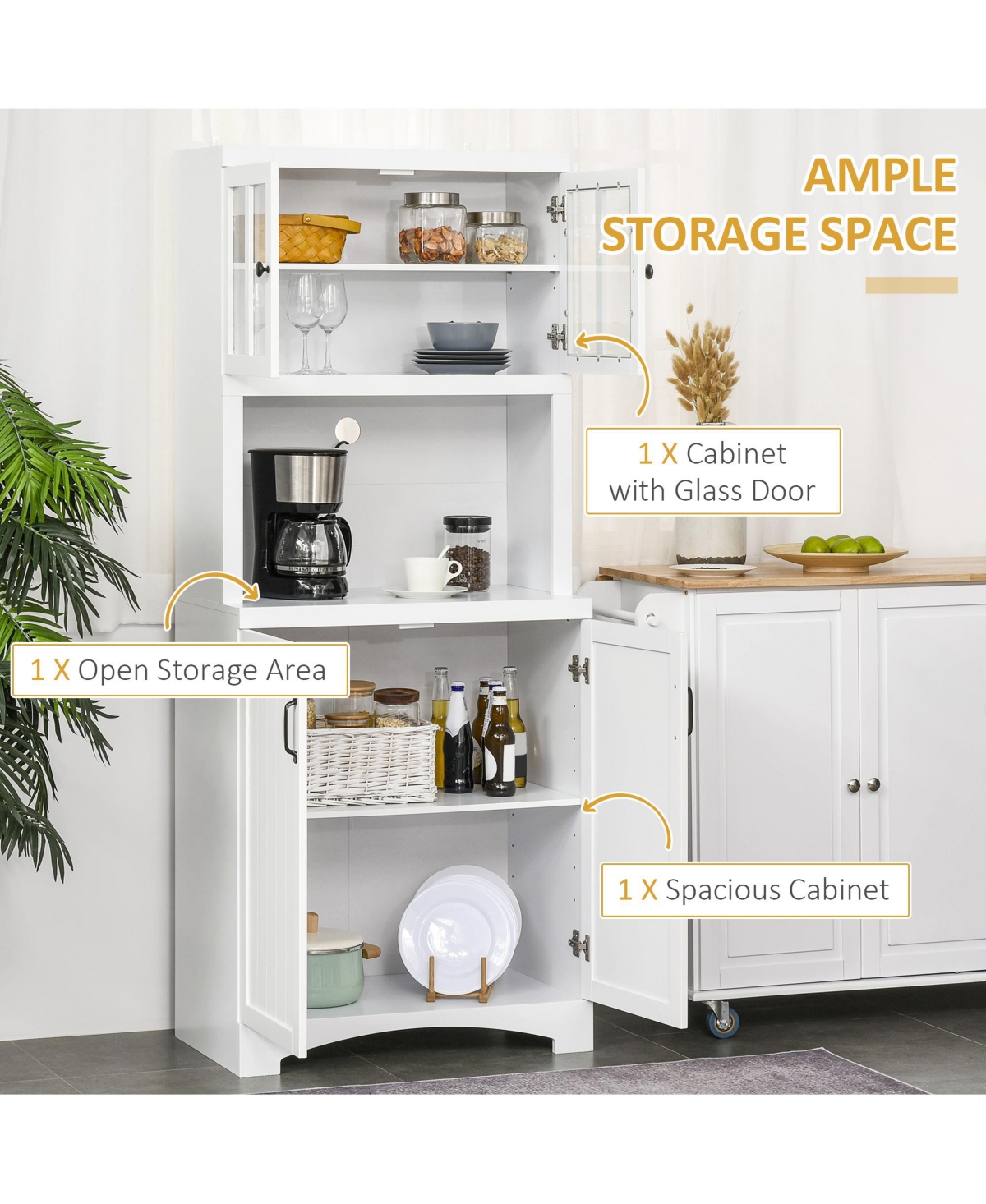 Slickblue Stylish Kitchen Storage Cabinet with Doors and Adjustable Shelves for Pantry Organization