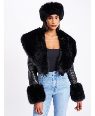 Women's Ziah Cropped Leather Jacket with Fur Collar