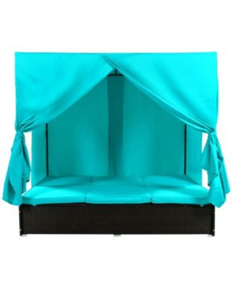 Outdoor Patio Wicker Sunbed Daybed with Cushions Adjustable Seats