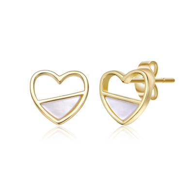 Kids 14K Gold Plated Mother Of Pearl or Red Enamel Heart Earrings