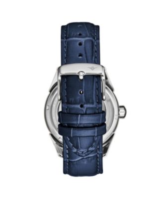 Vanguard 1019.02 Legacy Collection Dual Time Automatic Skeleton Watch 42mm Stainless Steel Blue Dial Leather Strap
