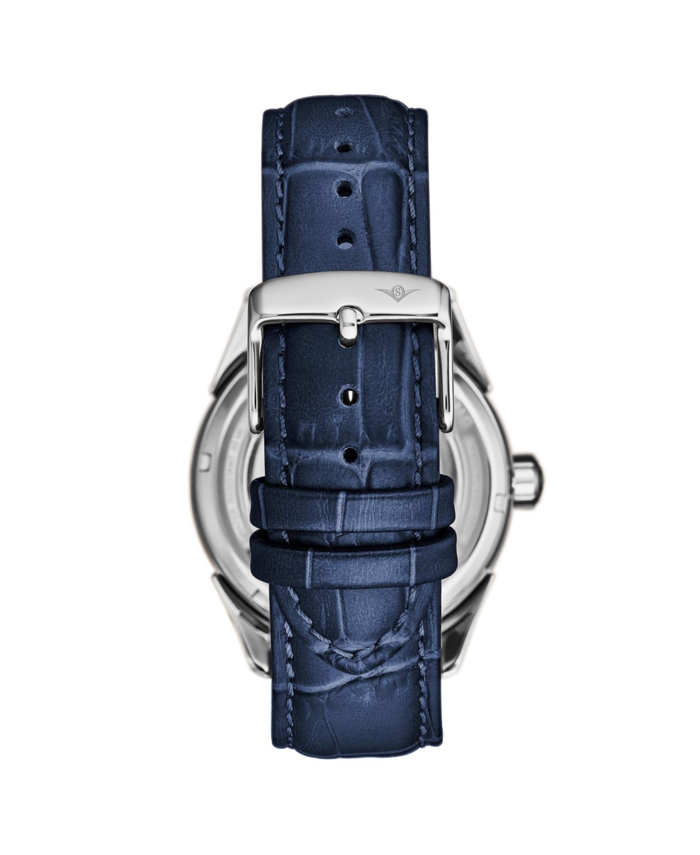 Часы Stuhrling Vanguard 1019.02 Legacy Collection Dual Time Automatic Skeleton Watch 42mm Stainless Steel Blue Dial Leather Strap, цвет: Синий — фото 5
