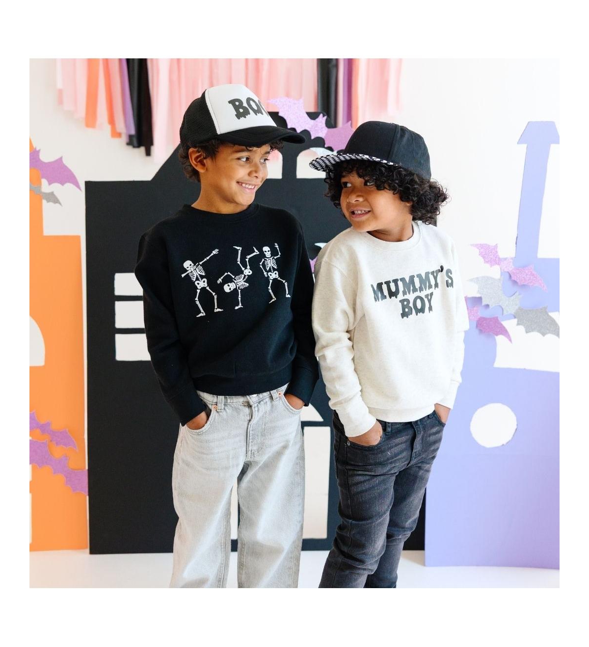 Sweet Wink Little and Big Boys Silly Skelly Glow The Dark Halloween Sweatshirt