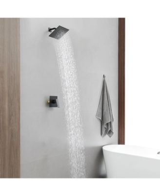 Single-Handle 1-Spray Square Shower Faucet System with 10 in. Rainfall Shower Head in Brushed Nickel (Valve Included)