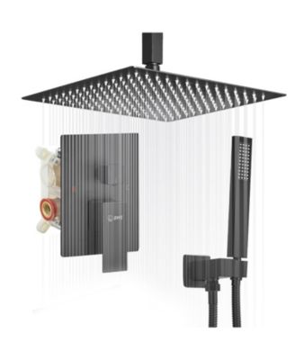 Single-Handle 2-Spray Square High Pressure Shower Faucet with 16" Ceiling Shower Head in Chrome (Valve Included)
