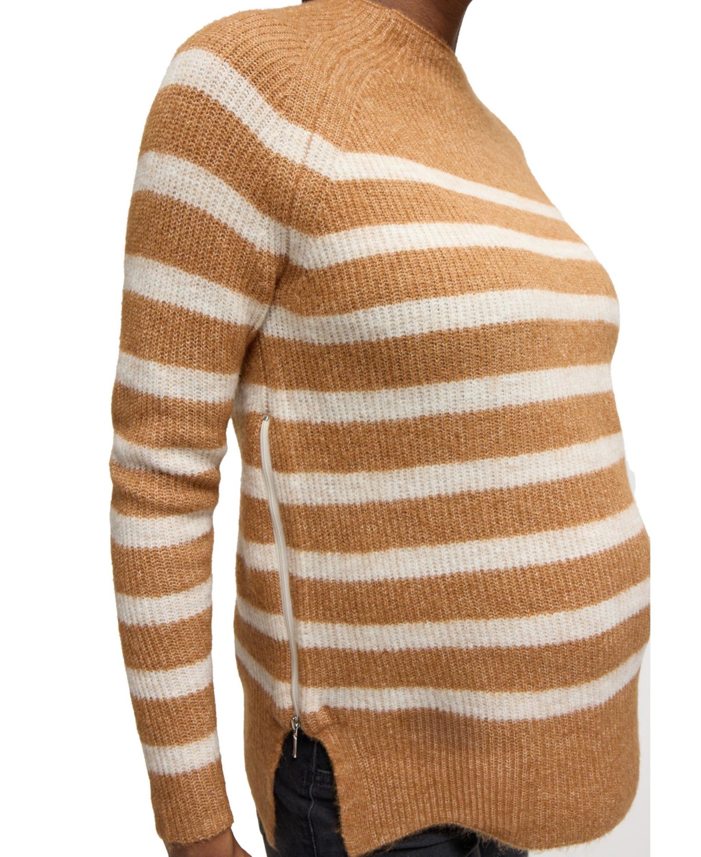 Женский свитер Ingrid + Isabel Maternity Mock Neck Striped, цвет: Верблюжий / Слоновая кость — фото 5
