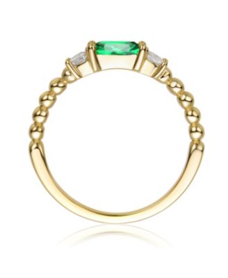 14K Gold Plated with Green & Clear Cubic Zirconia Three Stone Ring