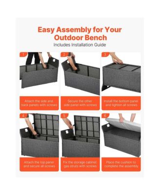 Outdoor Storage Bench PE Rattan 40Gal Waterproof Deck Box with Seating