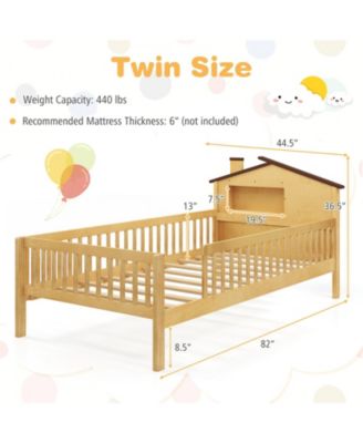 Twin Size Kids Bed Solid Wood Platform Bed w/ Under-bed Storage & Storage Cube