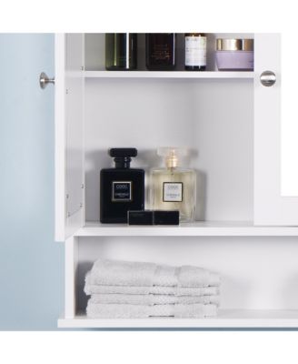 Wall Mounted Bathroom Cabinet with 2 Mirror Doors and Adjustable Shelf