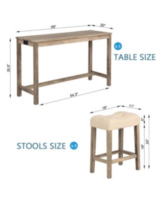 4 Piece Bar Table Set with Power Outlet and 3 Padded Stools for Dining or Living Room