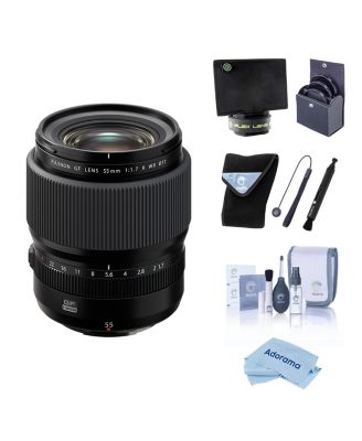 Fujinon GF 55mm f/1.7 R WR Lens, Bundle with 77mm Filter Kit, Lens Wrap, Lens Shade, Cleaning Kit, Lens Cap Tether and Cleaning Cloth