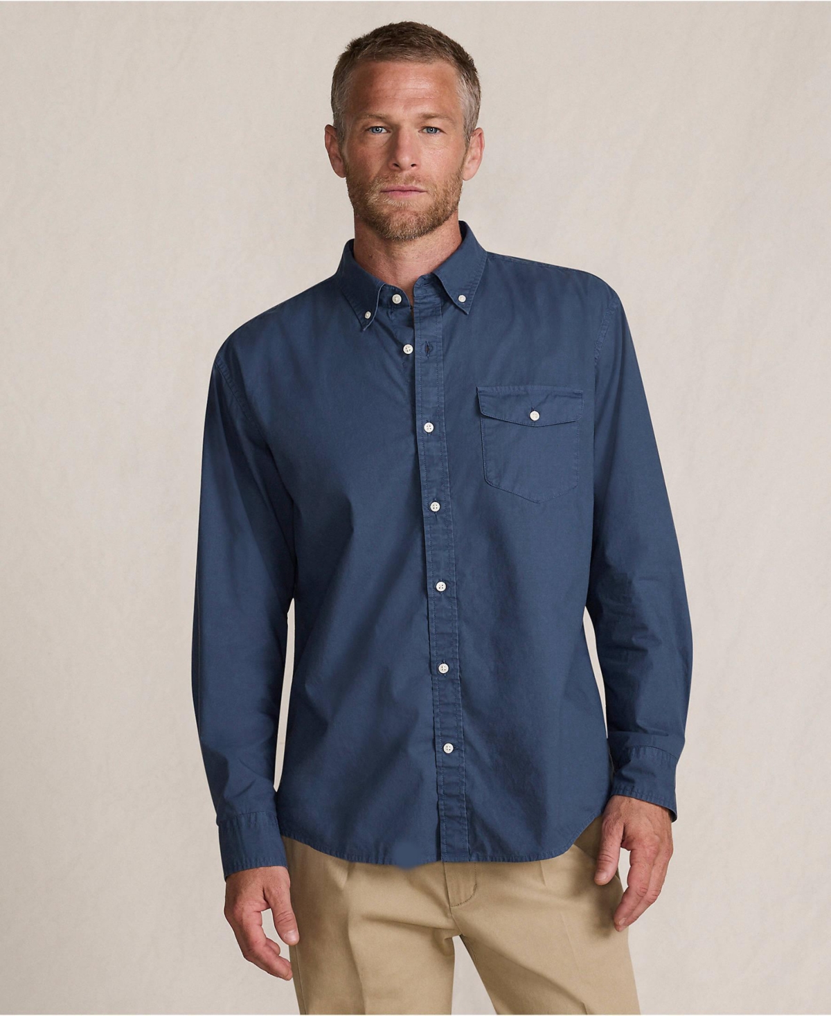 Lands' End Men's Long Sleeve Solid Poplin Shirt