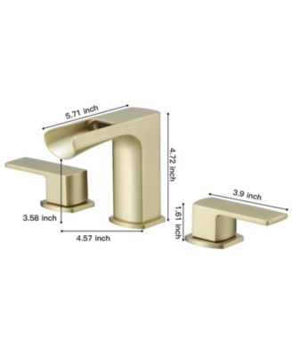 3 Holes Vanity Sink With Metal Drain Waterfall 8 in. Widespread Double Handle Gold Bathroom Faucet Set