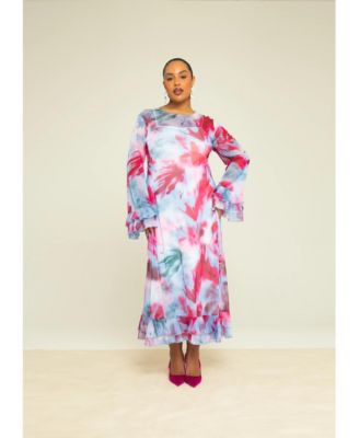 Women's Blurred Floral Mesh Maxi Dress