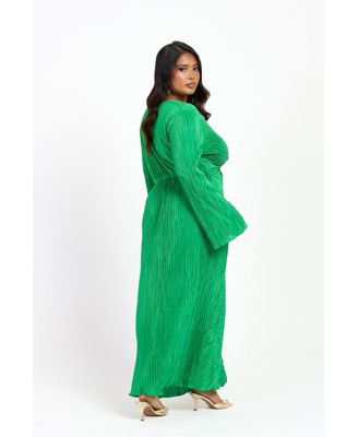 Women's Curve Plisse Flare Sleeve Midaxi Dress