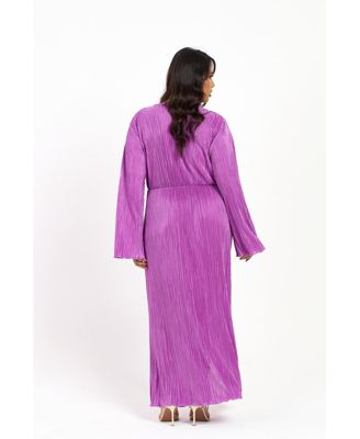 Women's Curve Plisse Flare Sleeve Midaxi Dress