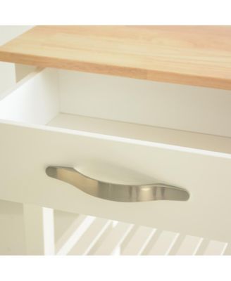 Mobile Kitchen Island Cart with Rubber Wood Top, Lockable Wheels and Storage Drawers