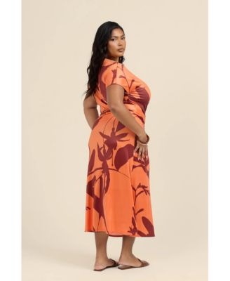 Women's Floral Wrap Jersey Midi Dress