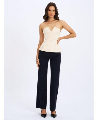 Women Yani Ivory Asymmetrical Lapel Sleeveless Peplum Top