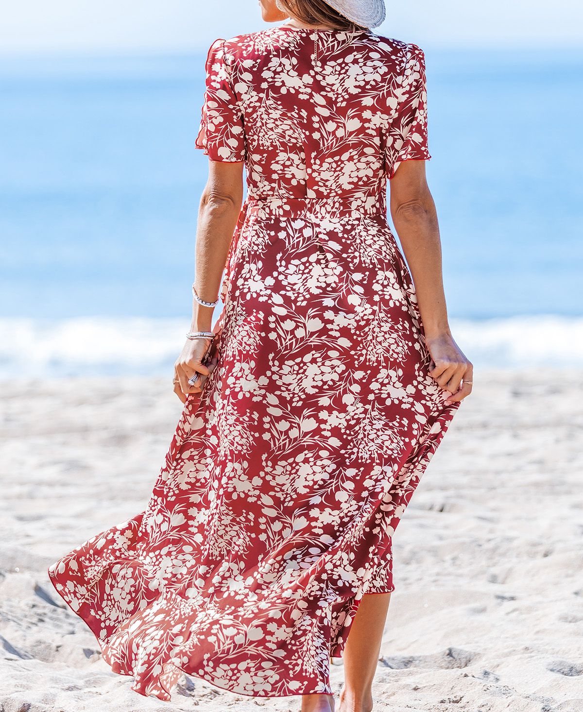 Cupshe Women's Casual Split Flared Sleeve Ditsy Maxi Beach Dress