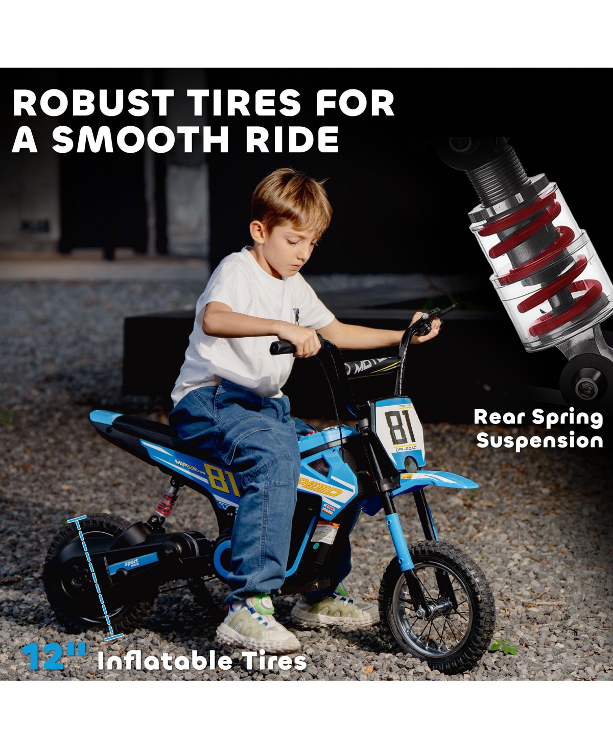 Qaba 24V Kids Motorcycle, Electric Dirt Bike with Rear Suspension,