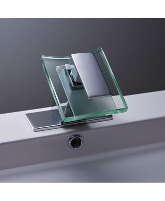 Glass Spout Waterfall Single Hole Single Handle Bathroom Sink Faucet With Pop Up Drain With Overflow