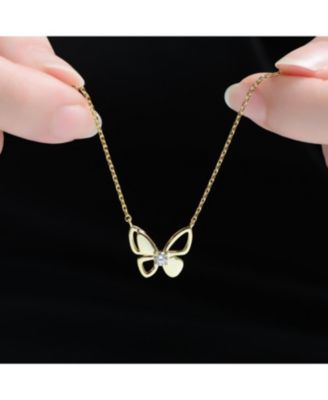 14K Gold Plated with Clear Cubic Zirconia Butterfly Design Necklace