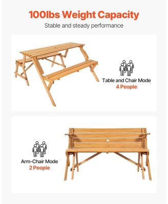 2-in-1 Transforming Wooden Picnic Table and Bench Set for Outdoor Use