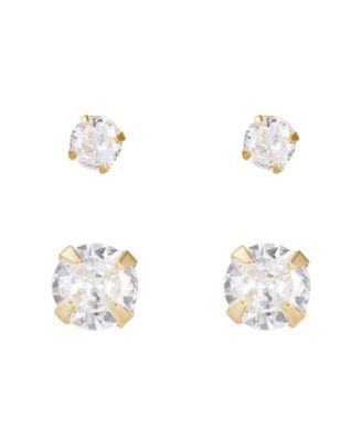 Gold Vermeil Sterling Silver Solitaire Stud Earrings Set