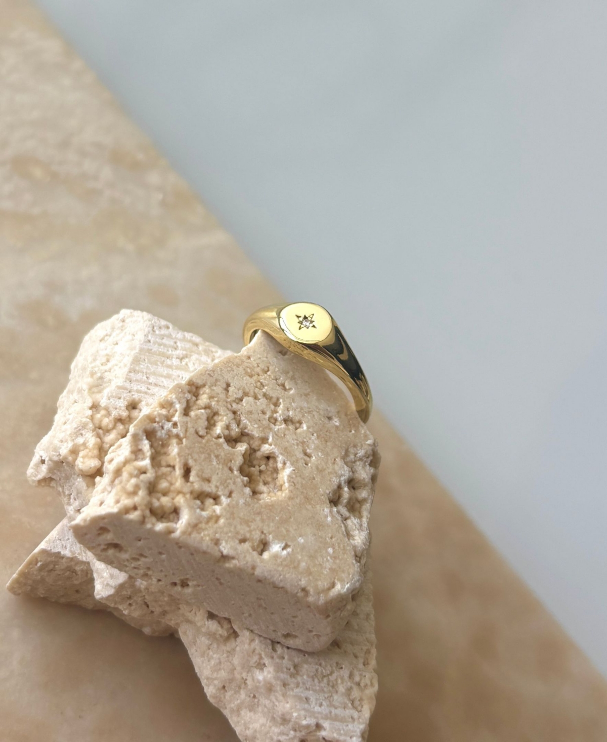 Adornia Gold Cubic Zirconia Starbust Signet Pinky Ring In Gold