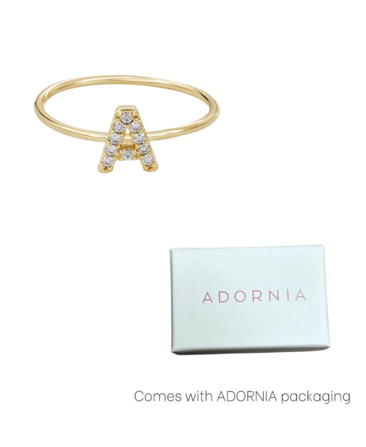 Adornia Gold Cubic Zirconia Pave Initial Ring A Sz 6 In Gold