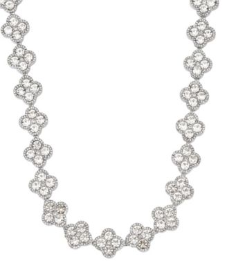 Silver Crystal Clover Link Chain Necklace