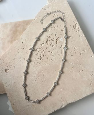Silver Crystal Clover Tennis Necklace
