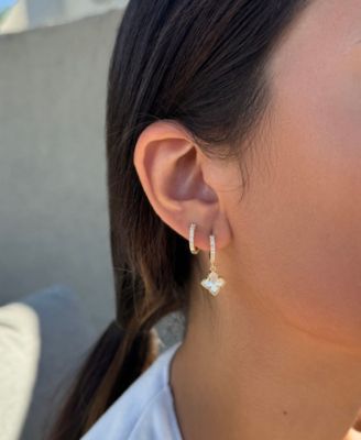 Gold Plated Clover Huggie Earring Set