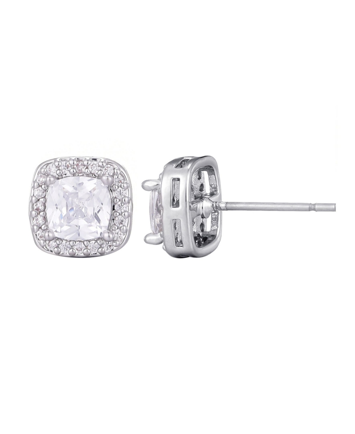 Adornia Silver Cubic Zirconia Cushion Halo Stud Earrings In Metallic
