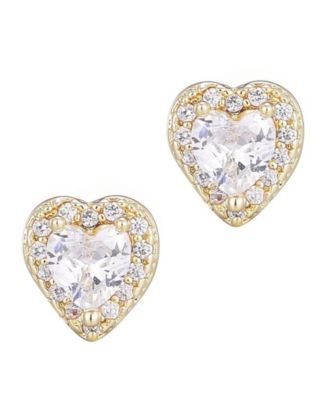 Gold Plated Cubic Zirconia Heart Halo Stud Earrings