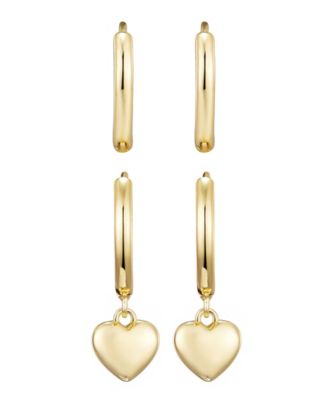 Gold Plated Heart Huggie Earring Set