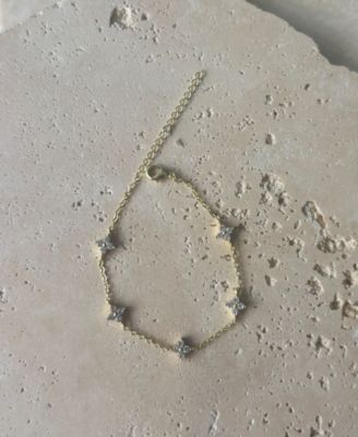 Gold Plated Cubic Zirconia Flower Station Bracelet