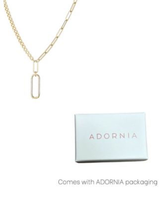 Gold Cubic Zirconia Mixed Chain Oval Pendant Necklace