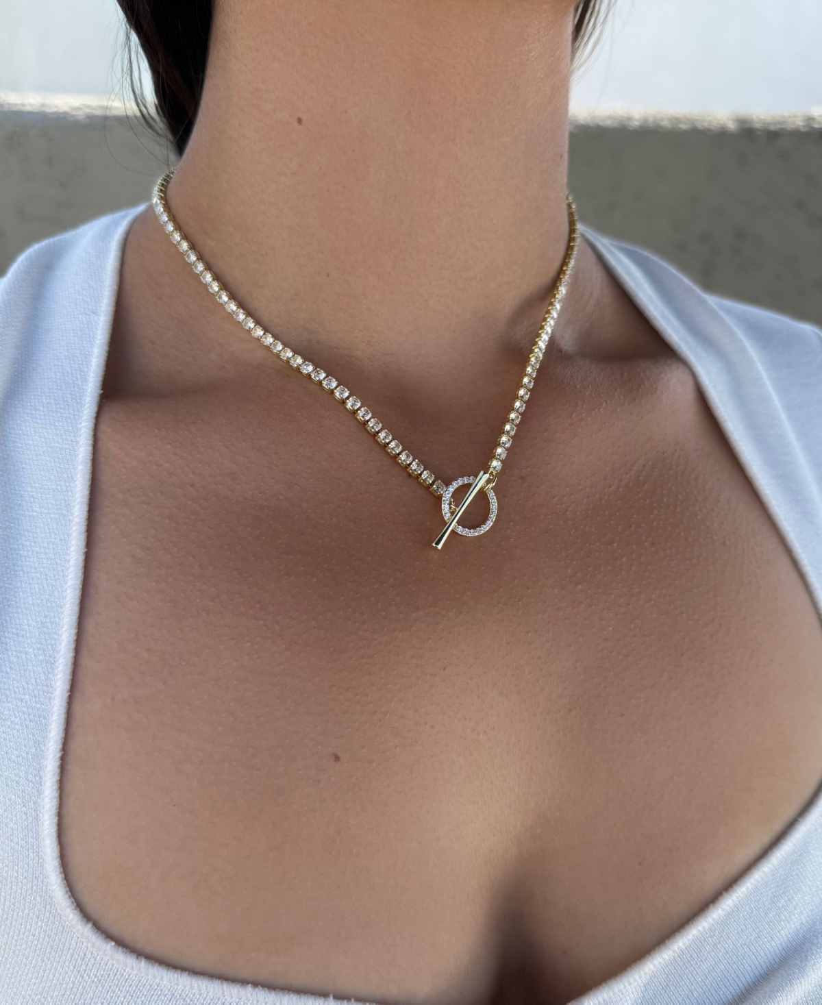 Adornia Gold Crystal Toggle Tennis Necklace In Gold