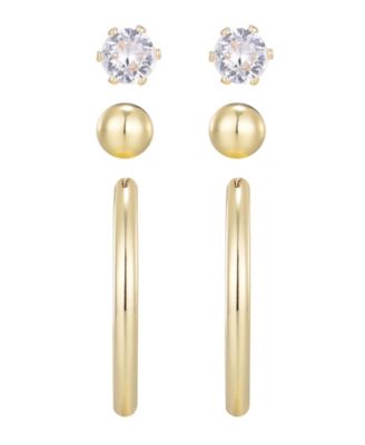 Gold Plated Hoop, Solitaire and Ball Stud Set