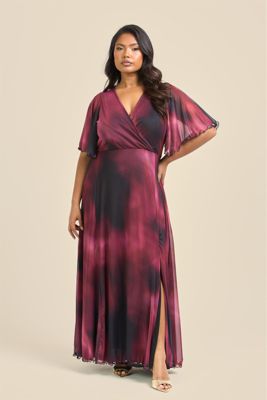 Women's Elegant Abstract Print Mesh Maxi Dress