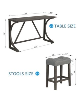 4 Piece Bar Table Set with Power Outlet and 3 Padded Stools for Dining or Living Room
