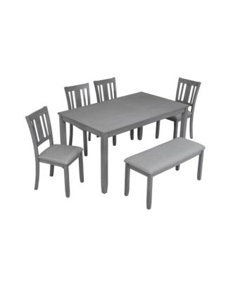 6 Piece Dining Table Set with Rectangular Table, 4 Chairs and Bench for Dining Room