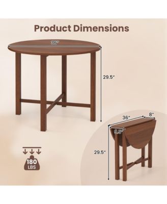 36'' Foldable Kitchen Table Round Dining Table w/Solid Rubber Wood Legs