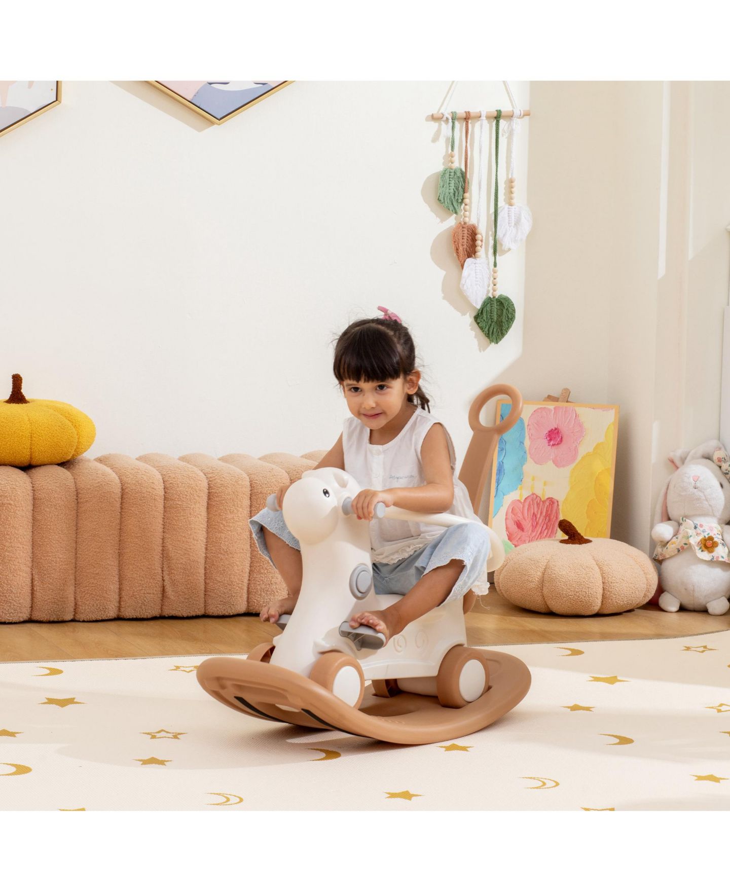 Детская игрушка Qaba 4-in-1 Rocking Horse with Detachable Balance Board, Ages 1-3, цвет: Коричневый — фото 2