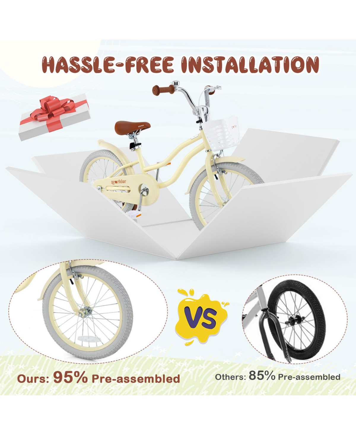 Akiudex 18 Inch Kids Bike Adjustable with Training Wheels Ages 3-8 Years Olds