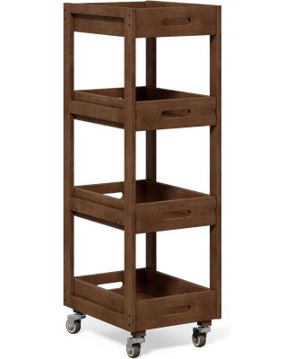 4-Tier Slim Kitchen Rolling Cart with Wheels, Solid Wood Storage Cart